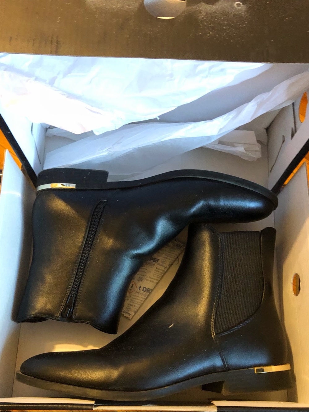Nine West Black Chelsea Ankle Boots with Gold Accent/ inner ankle zipper